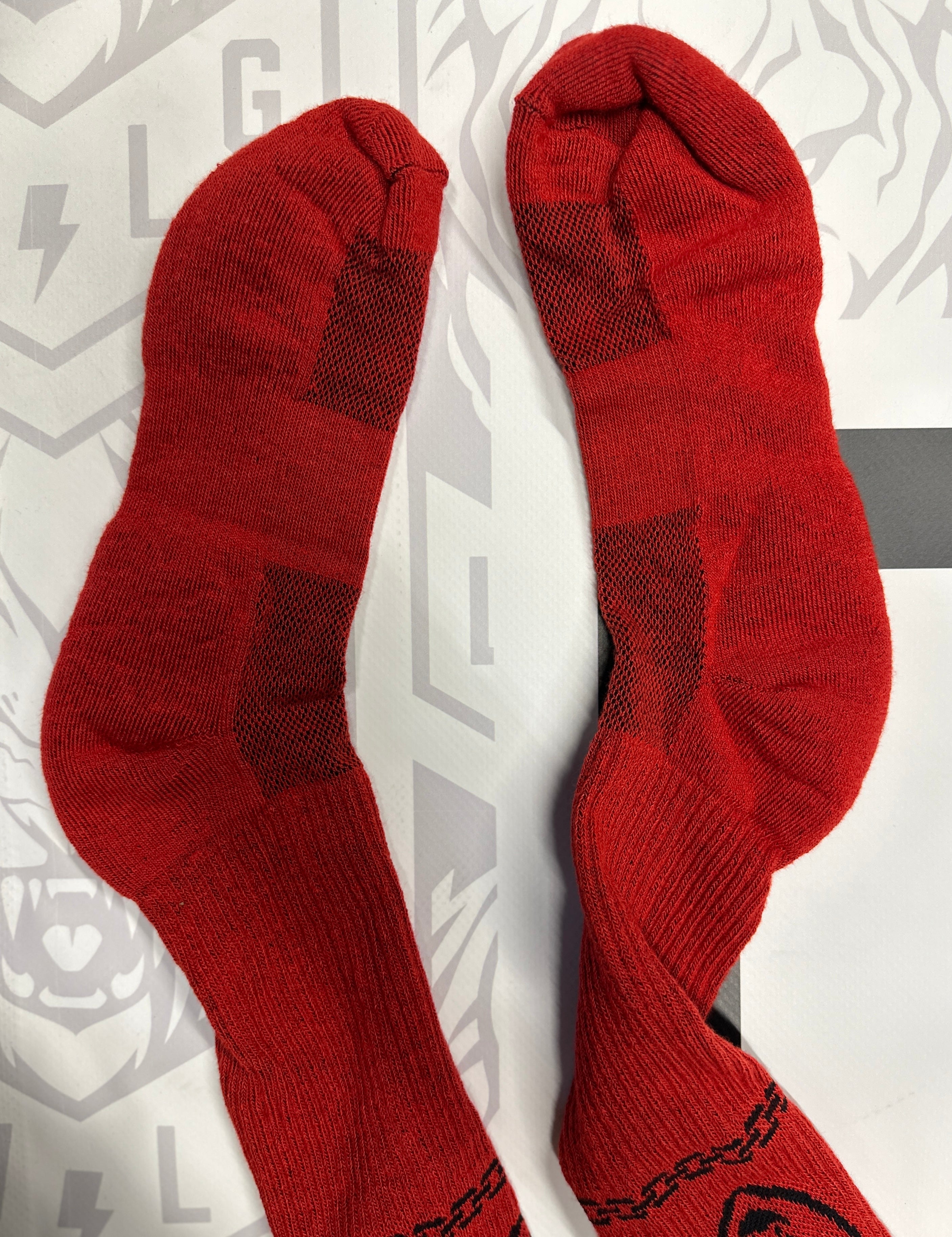 Red Never strong enough Deadlift socks Live Large Fitness